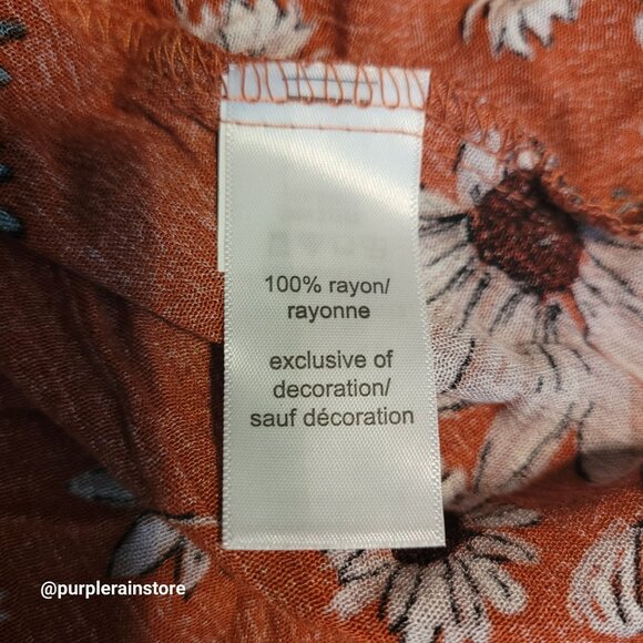 Maurices Floral Top 1X Crochet Lace Trim Gauzy Crinkle Terracotta Tie Neck Boho - Picture 4 of 9